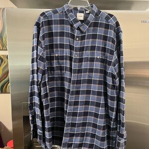 ROWN Navy and White Plaid Long-Sleeve Button-Down Flannel